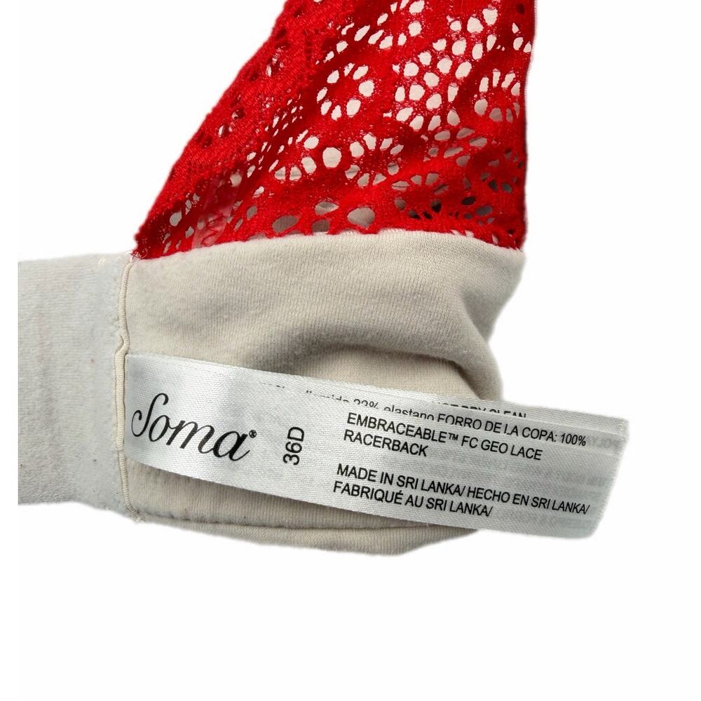 Soma 36D Geo Embraceable Porcelain & Red Lace Racerback Wireless Comfortable Bra - Picture 6 of 7
